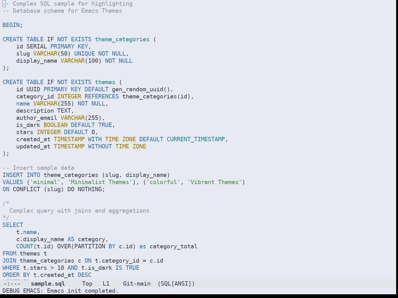Doom Nord Light Theme in sql-mode