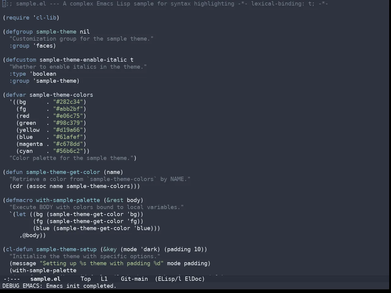 Doom Nord Theme in emacs-lisp-mode