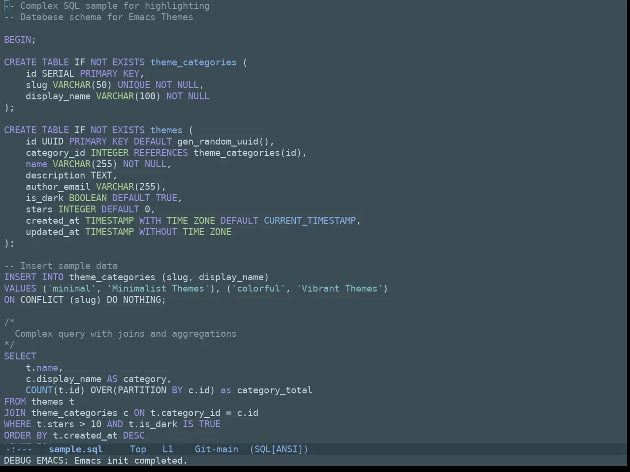 Doom Nova Theme in sql-mode