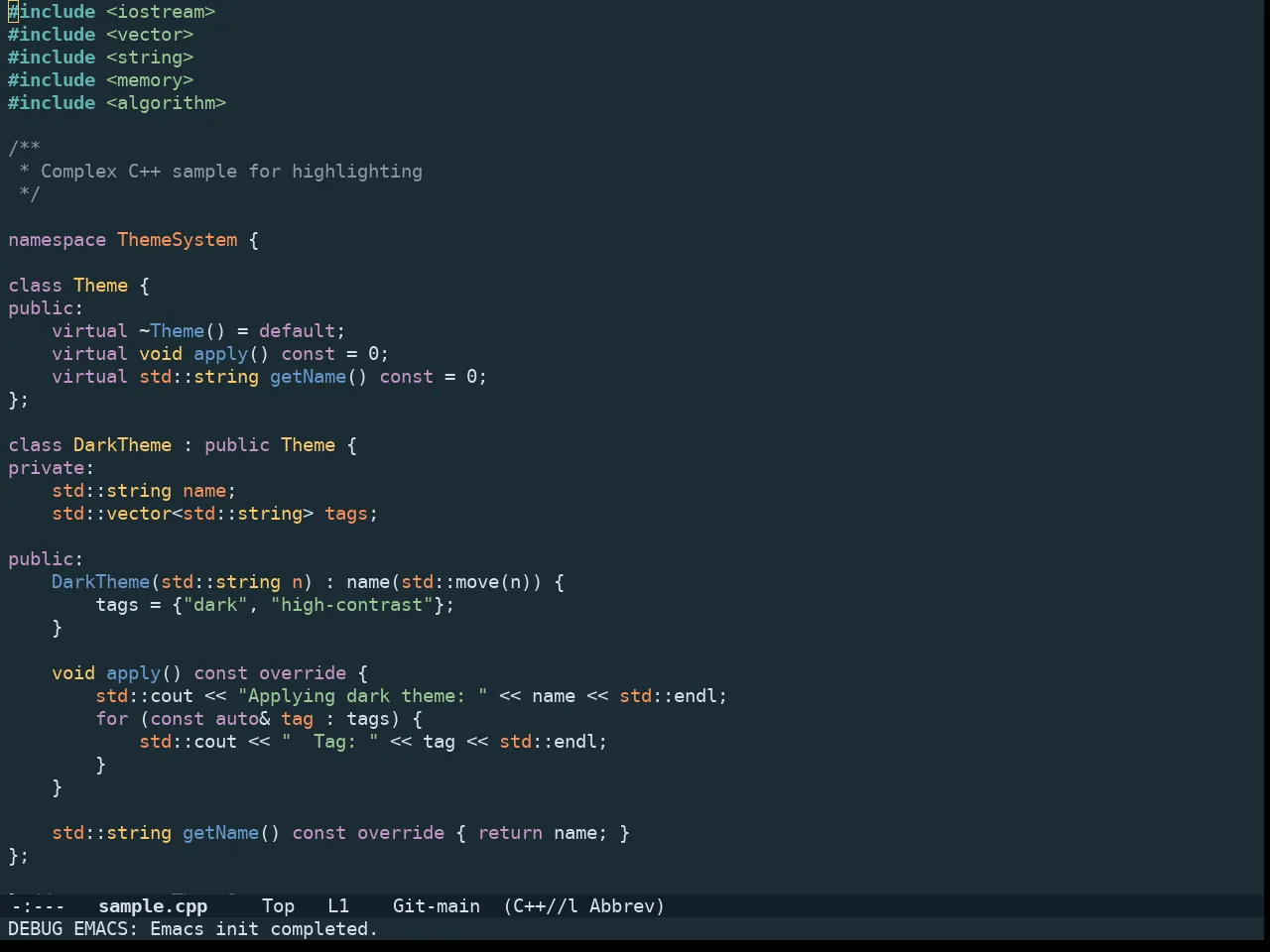 Doom Oceanic Next Theme in c++-mode