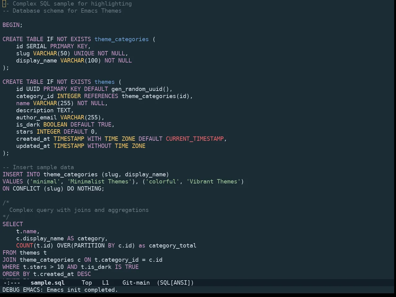 Doom Oceanic Next Theme in sql-mode