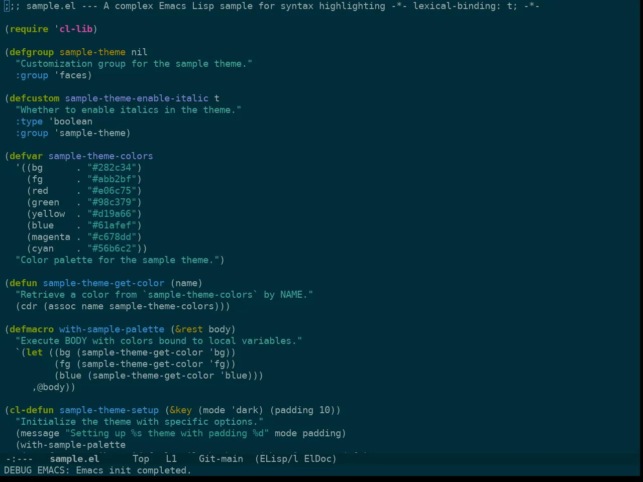 Doom Oksolar Dark Theme in emacs-lisp-mode