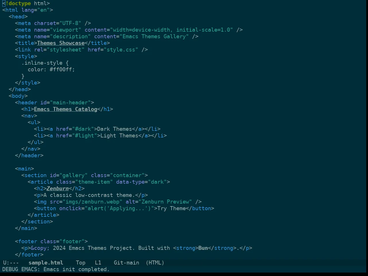 Doom Oksolar Dark Theme in html-mode
