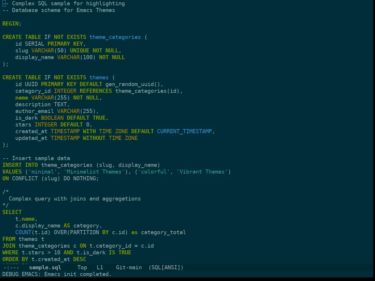 Doom Oksolar Dark Theme in sql-mode