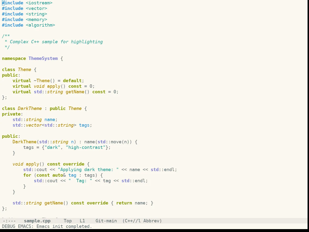 Doom Oksolar Light Theme in c++-mode