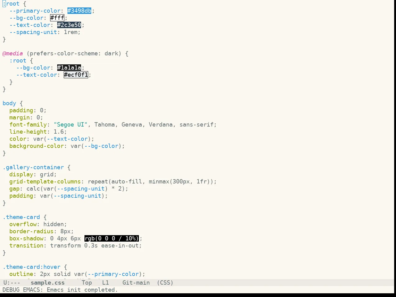 Doom Oksolar Light Theme in css-mode