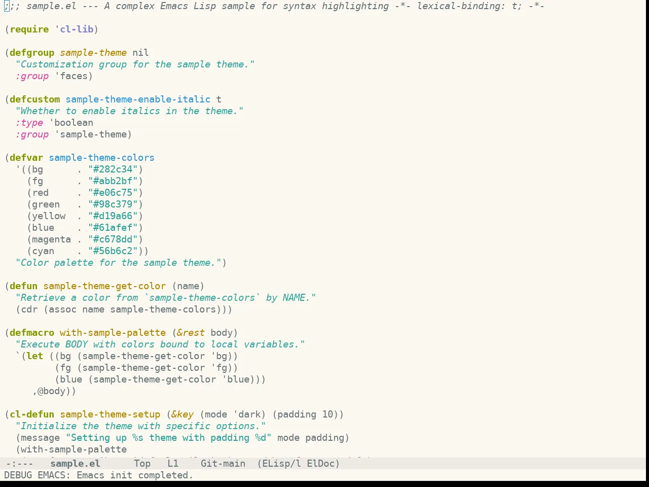Doom Oksolar Light Theme in emacs-lisp-mode