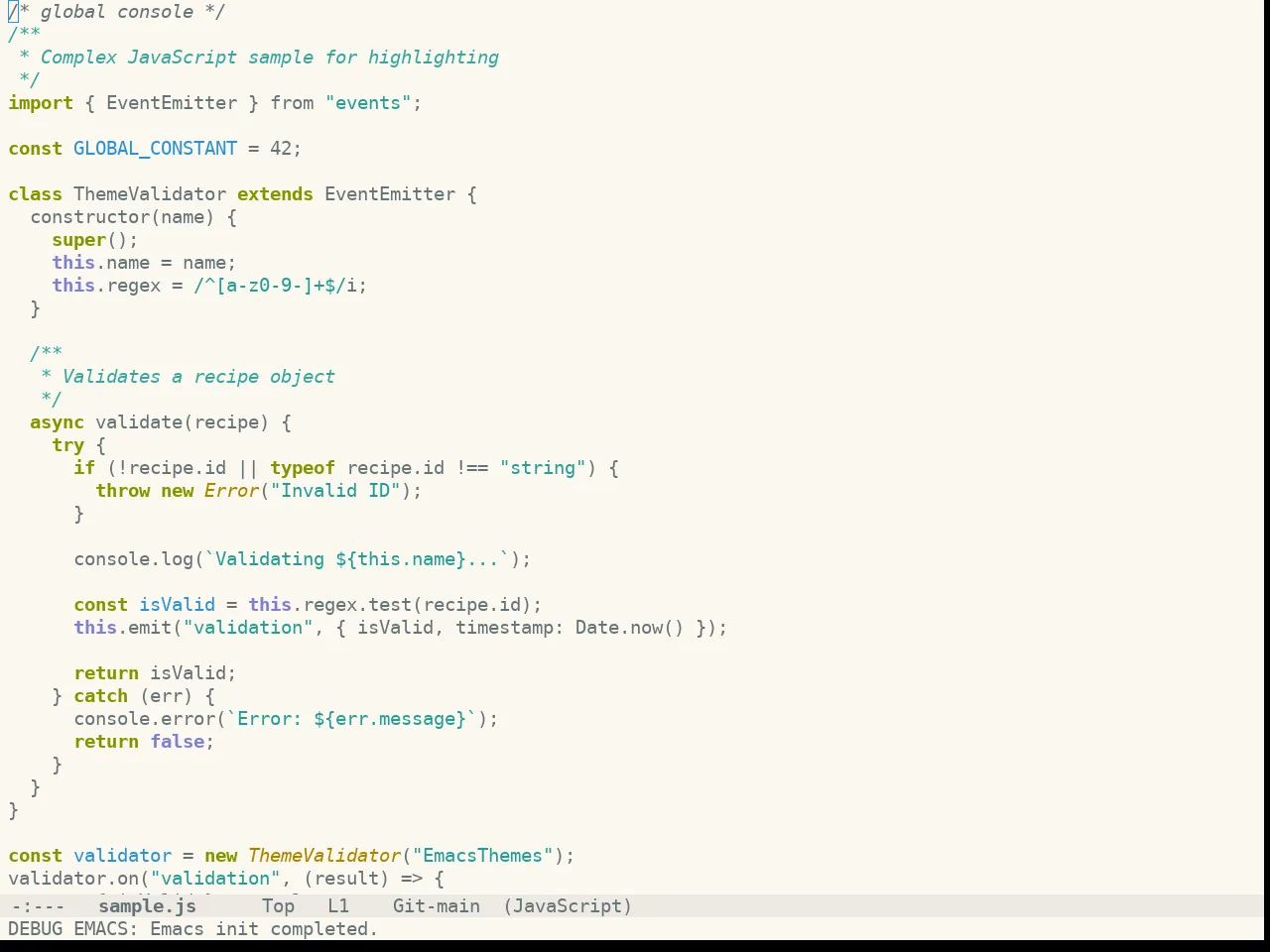 Doom Oksolar Light Theme in javascript-mode