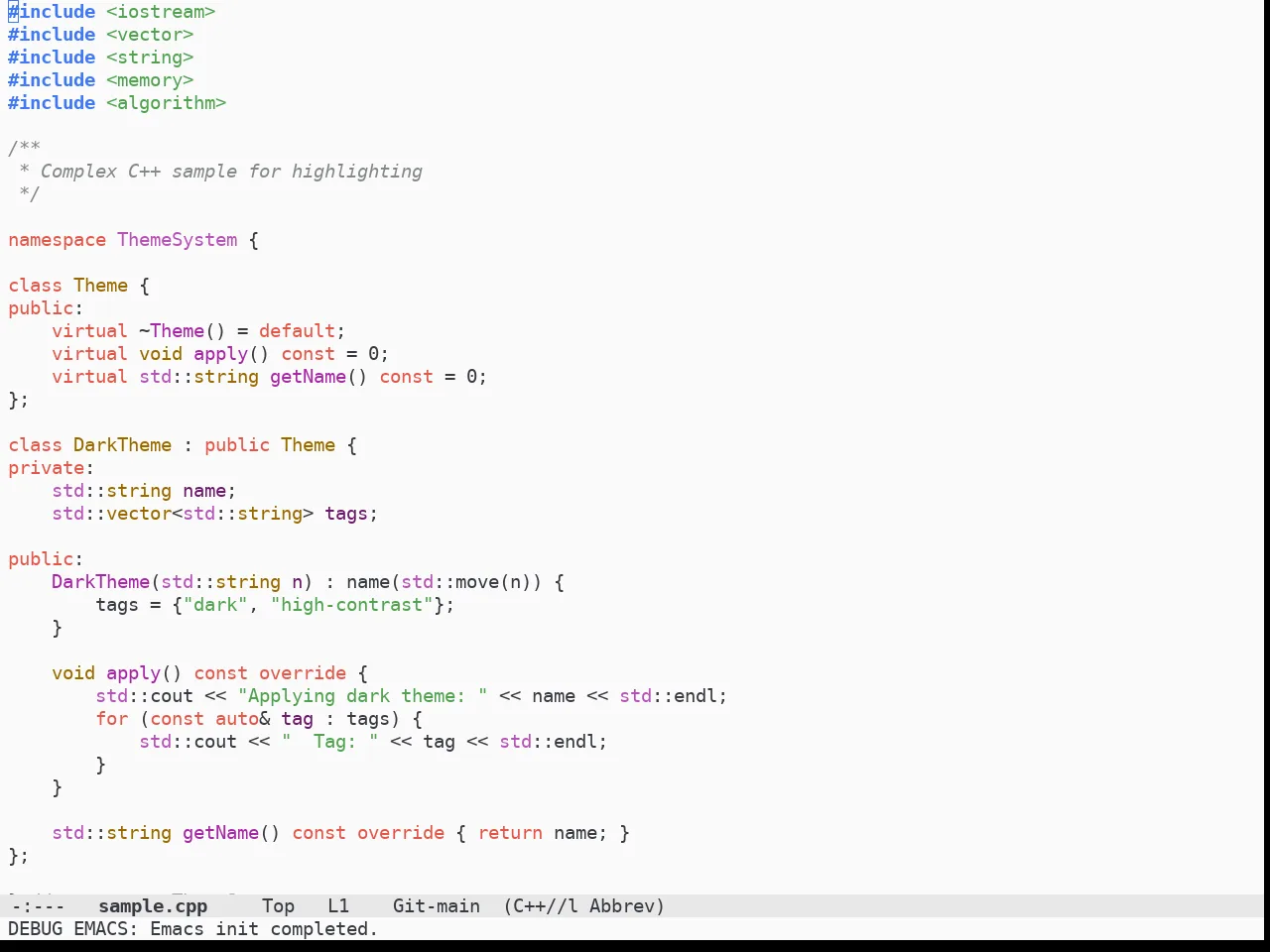 Doom One Light Theme in c++-mode