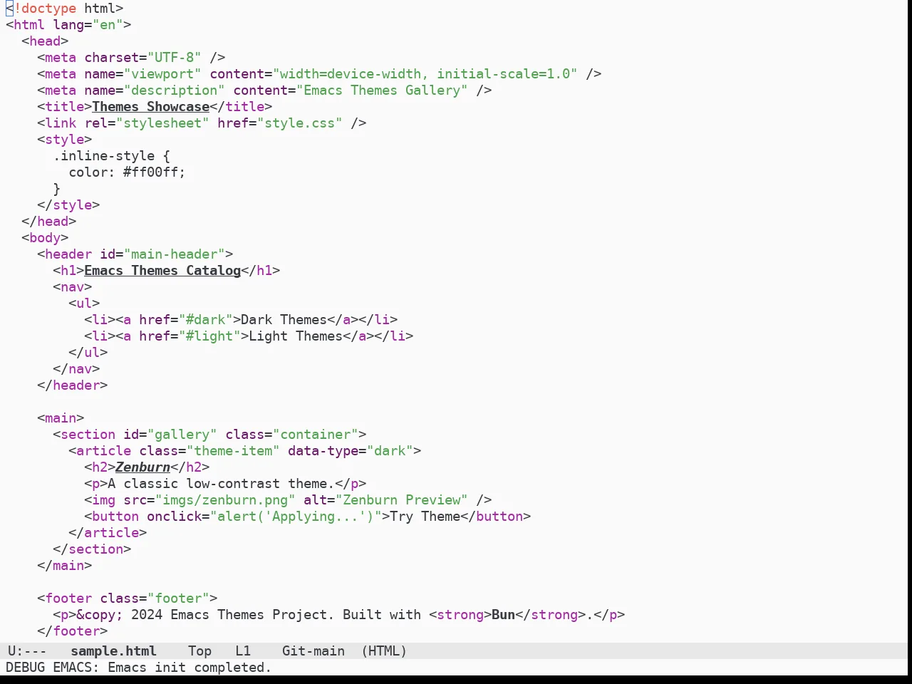 Doom One Light Theme in html-mode
