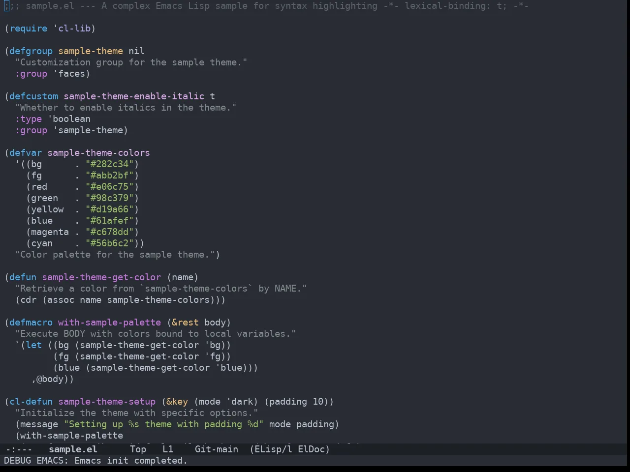 Doom One Theme in emacs-lisp-mode