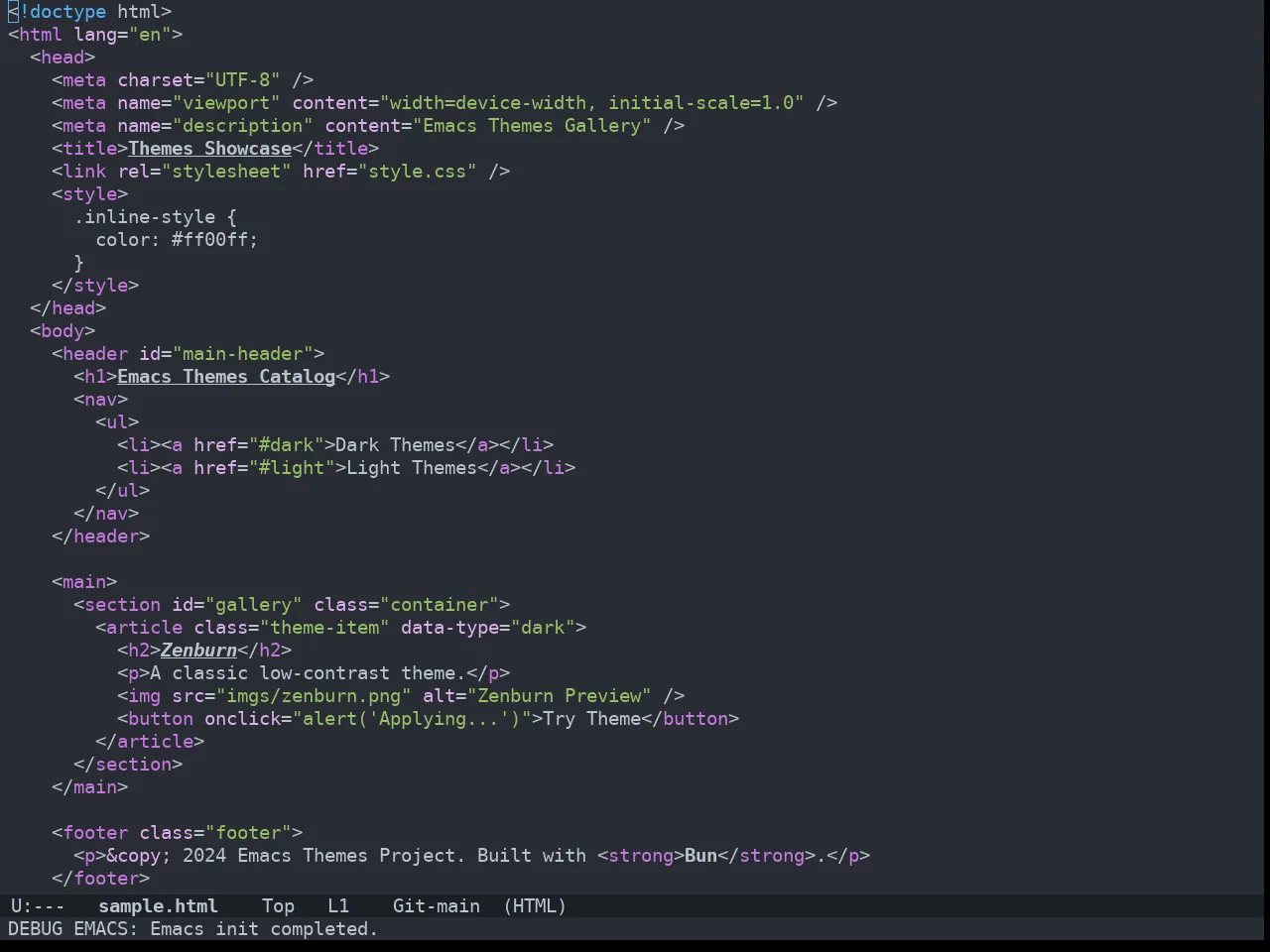 Doom One Theme in html-mode