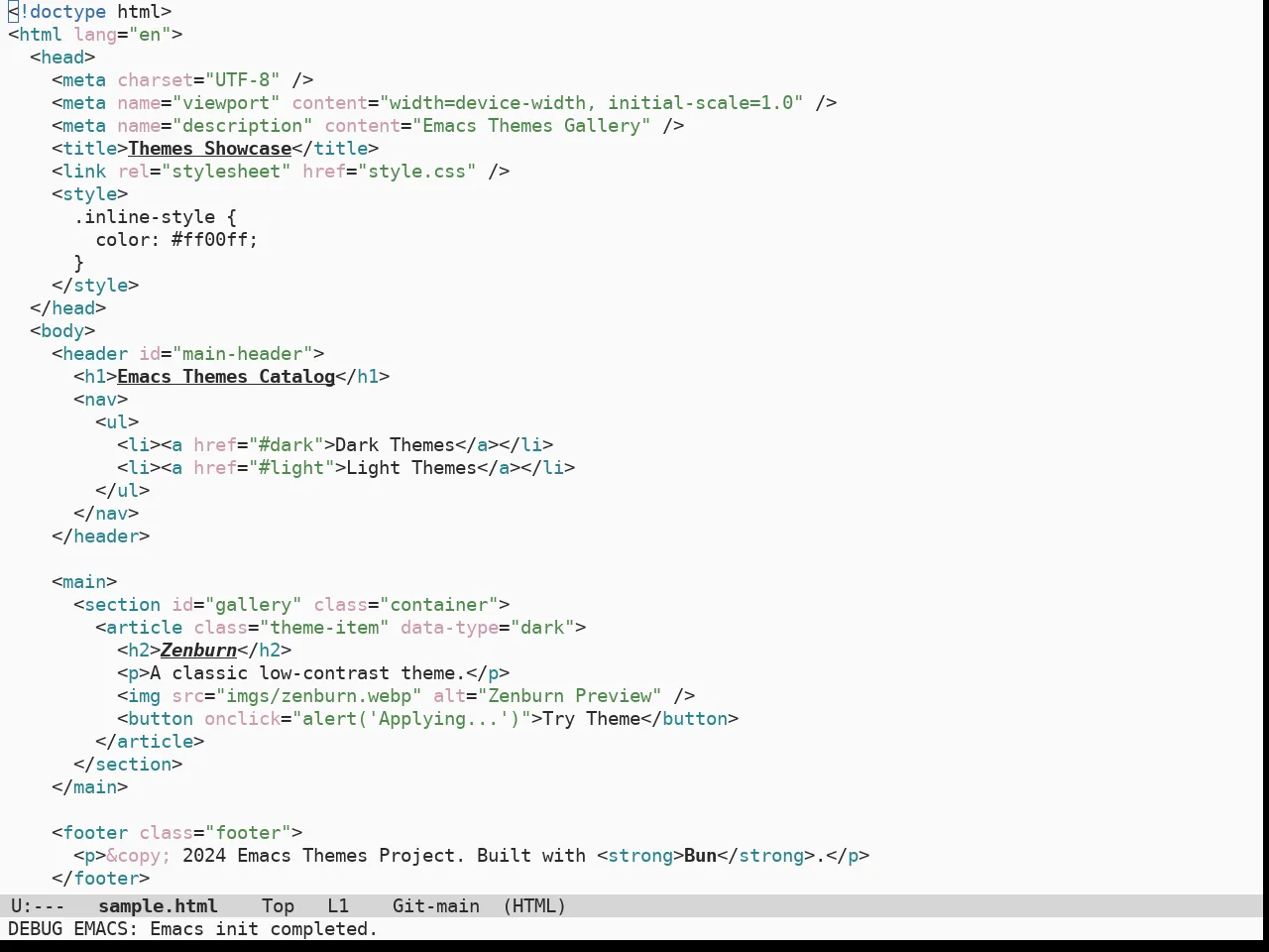 Doom Opera Light Theme in html-mode