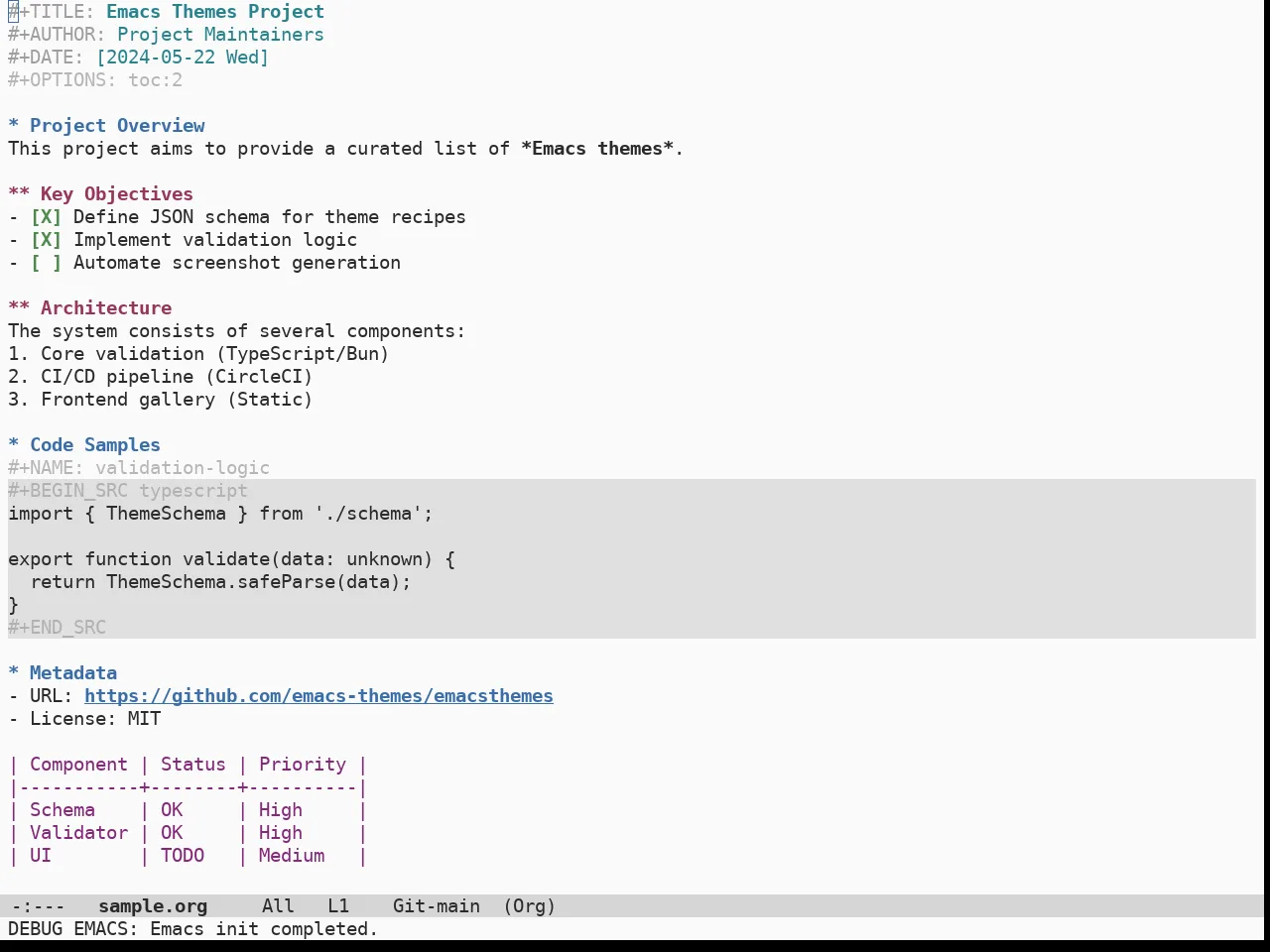 Doom Opera Light Theme in org-mode