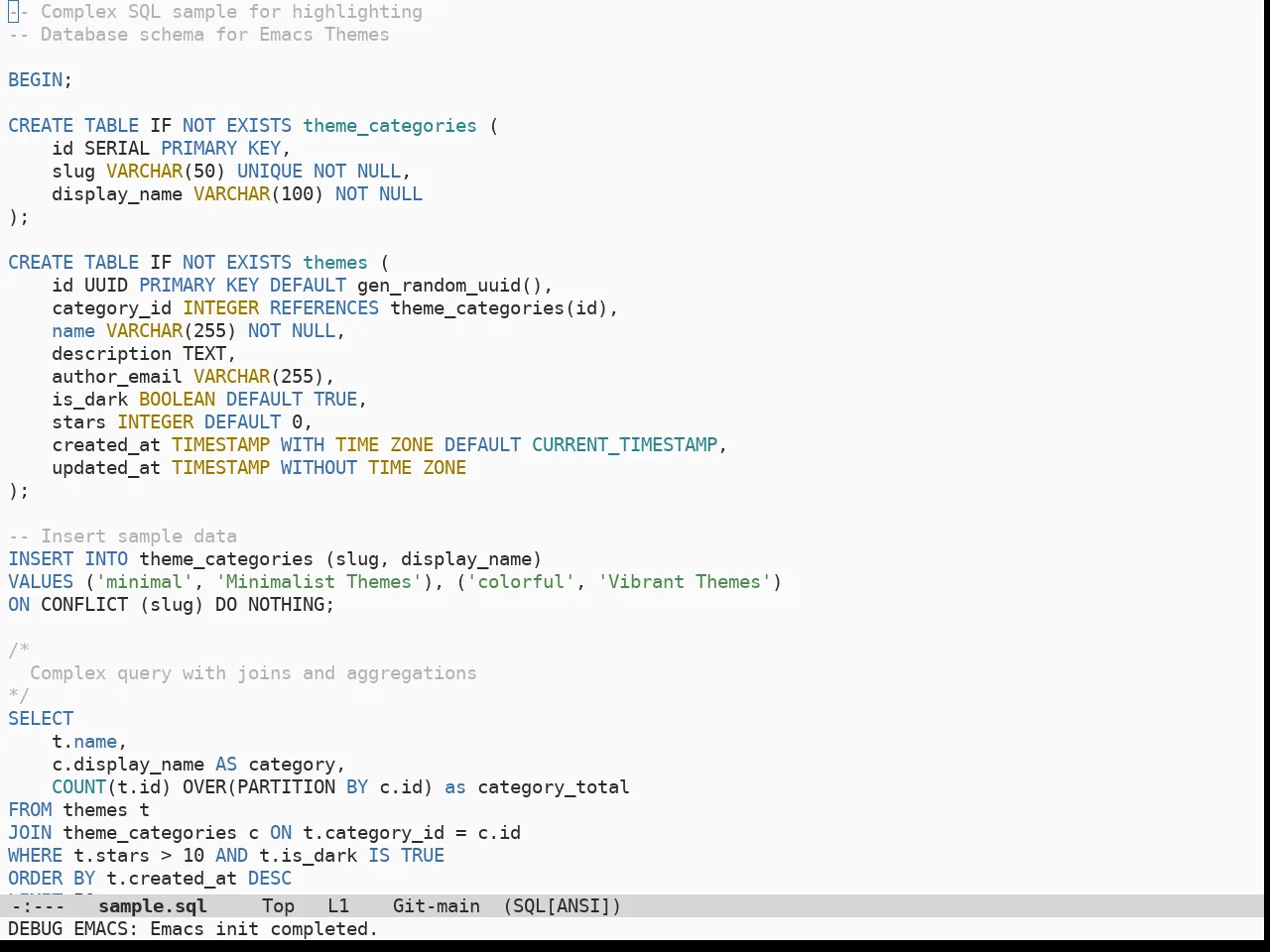 Doom Opera Light Theme in sql-mode
