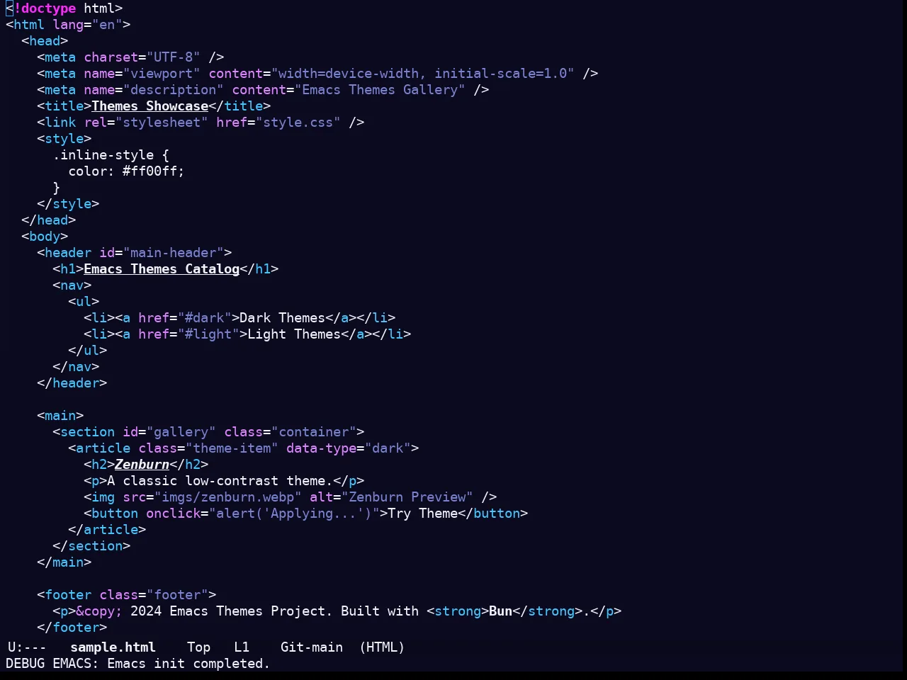 Doom Outrun Electric Theme in html-mode
