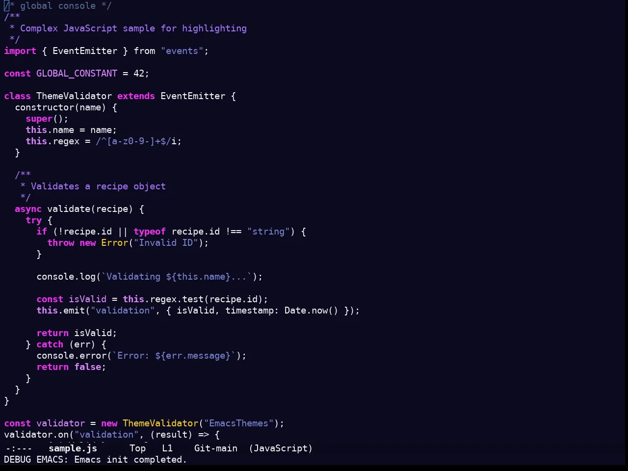 Doom Outrun Electric Theme in javascript-mode