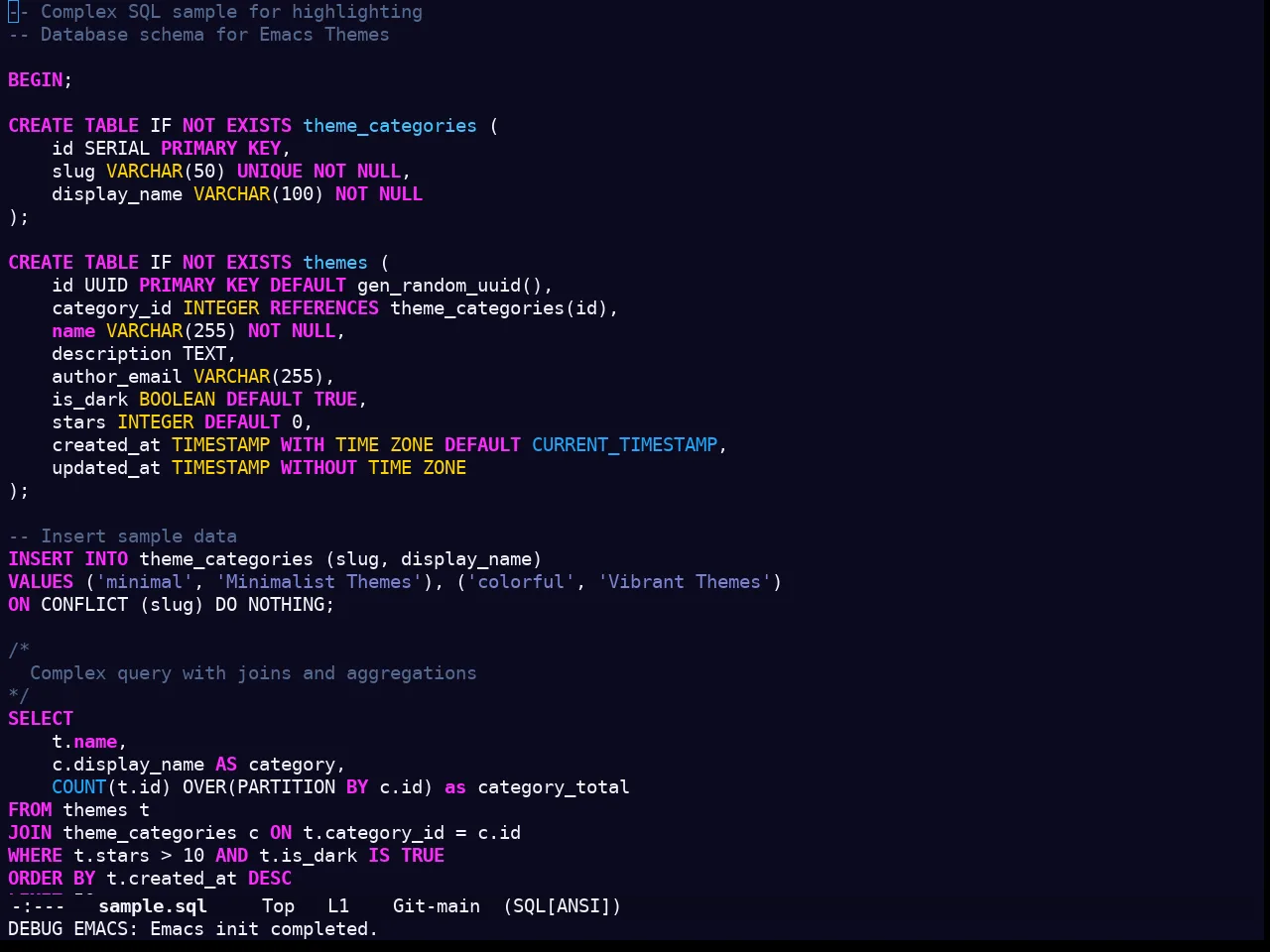 Doom Outrun Electric Theme in sql-mode