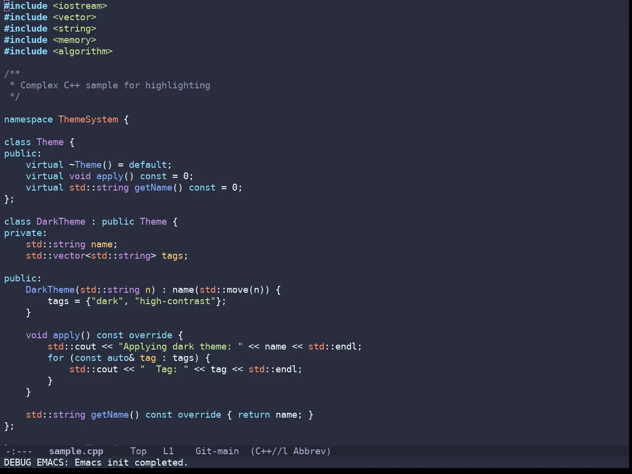 Doom Palenight Theme in c++-mode