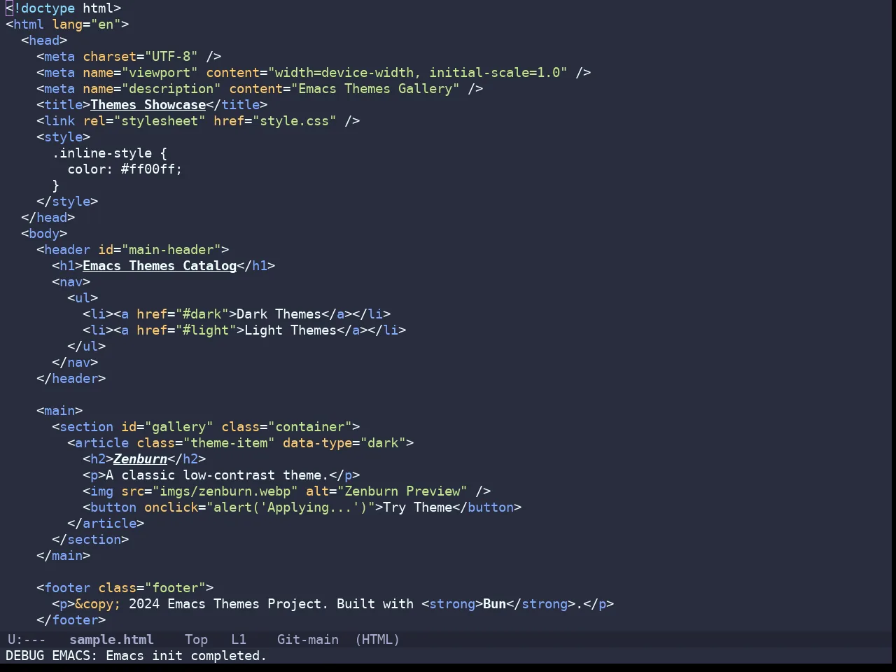Doom Palenight Theme in html-mode