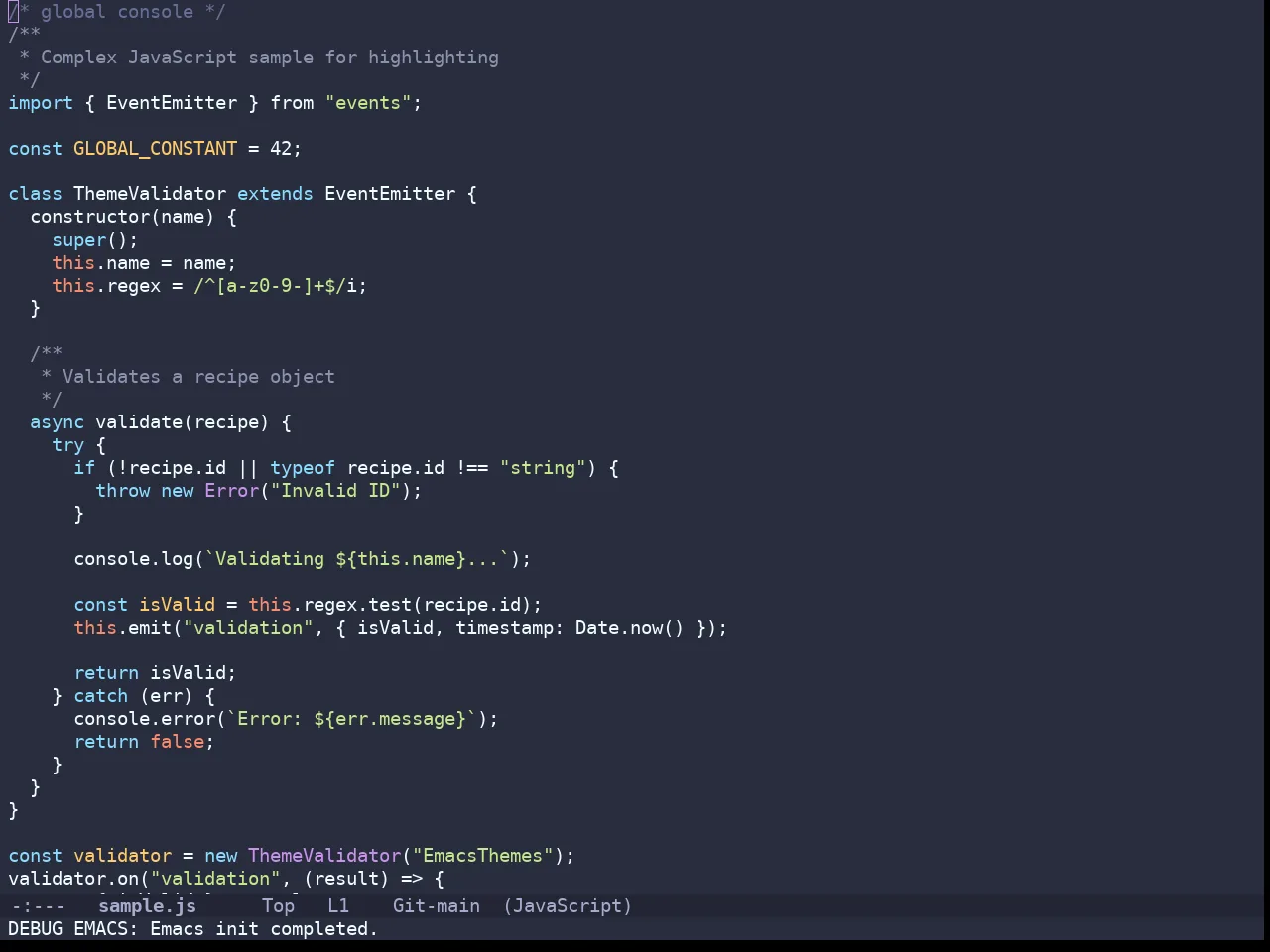 Doom Palenight Theme in javascript-mode