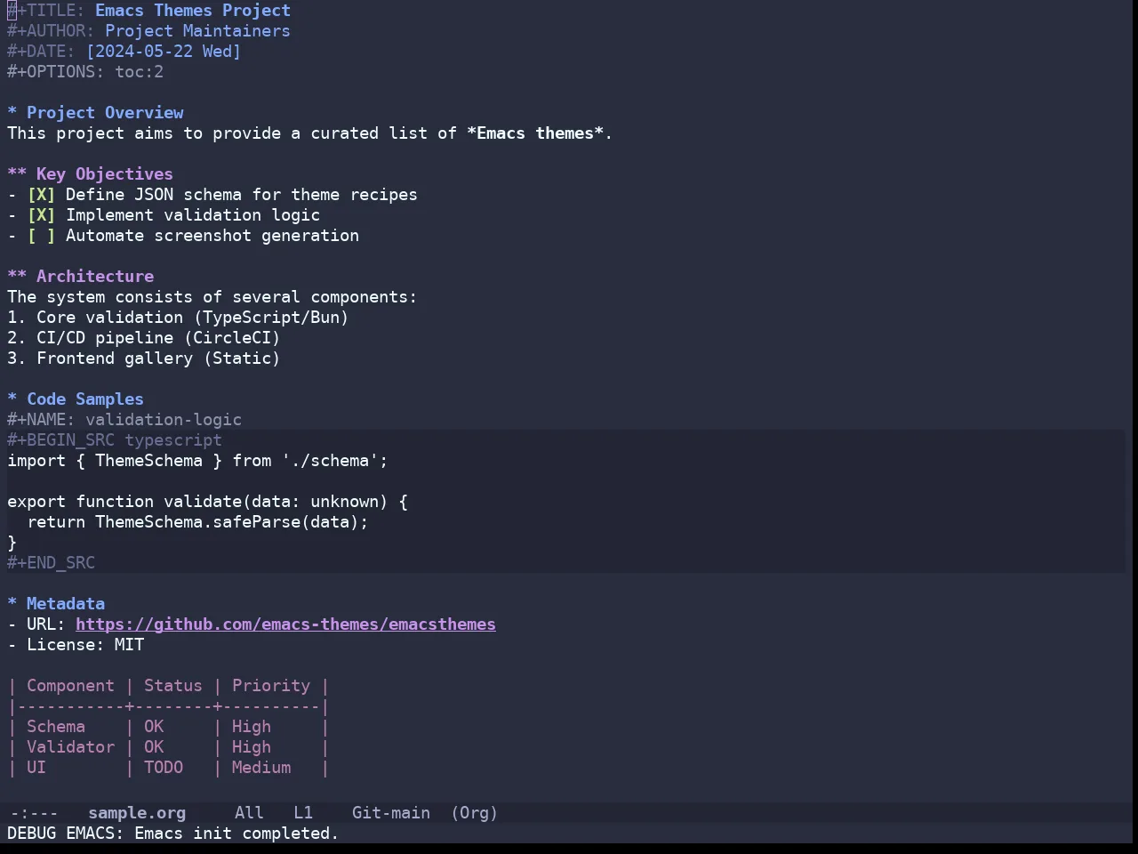 Doom Palenight Theme in org-mode