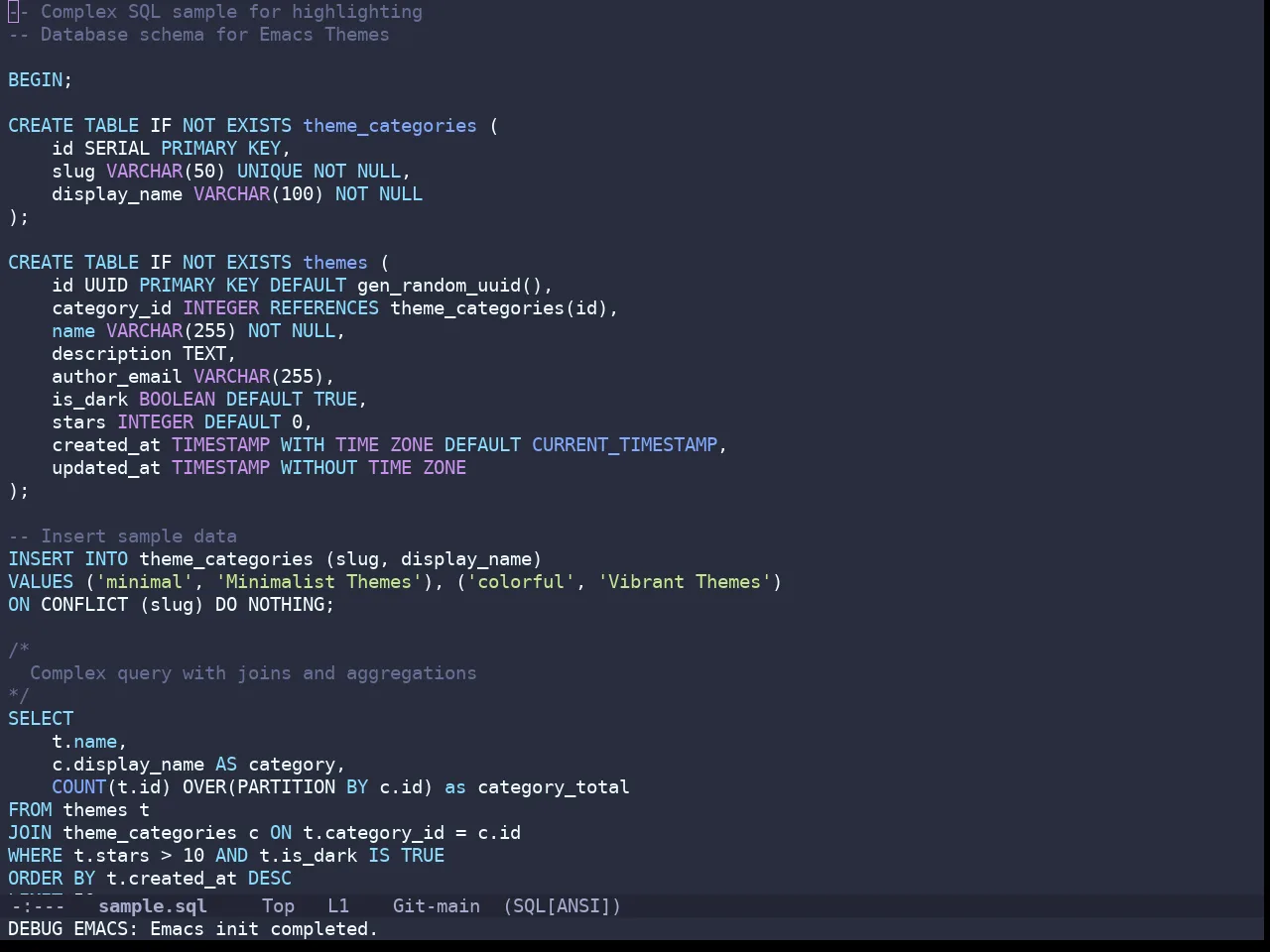 Doom Palenight Theme in sql-mode