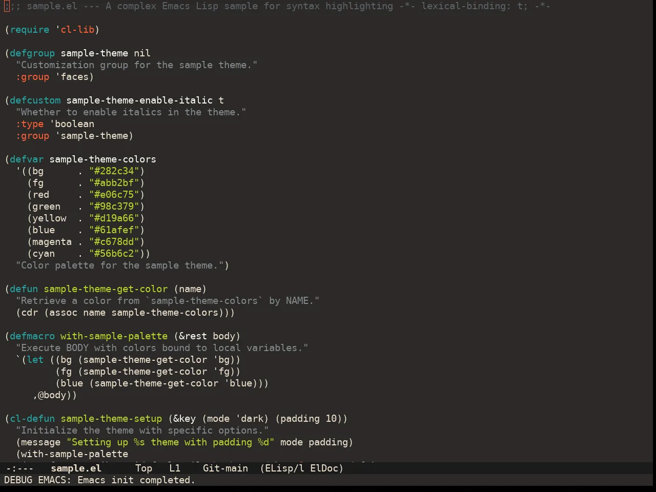 Doom Peacock Theme in emacs-lisp-mode