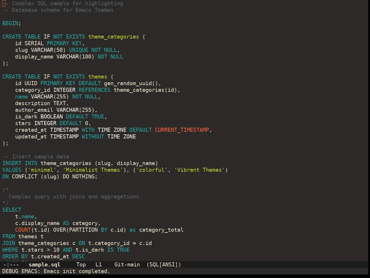 Doom Peacock Theme in sql-mode