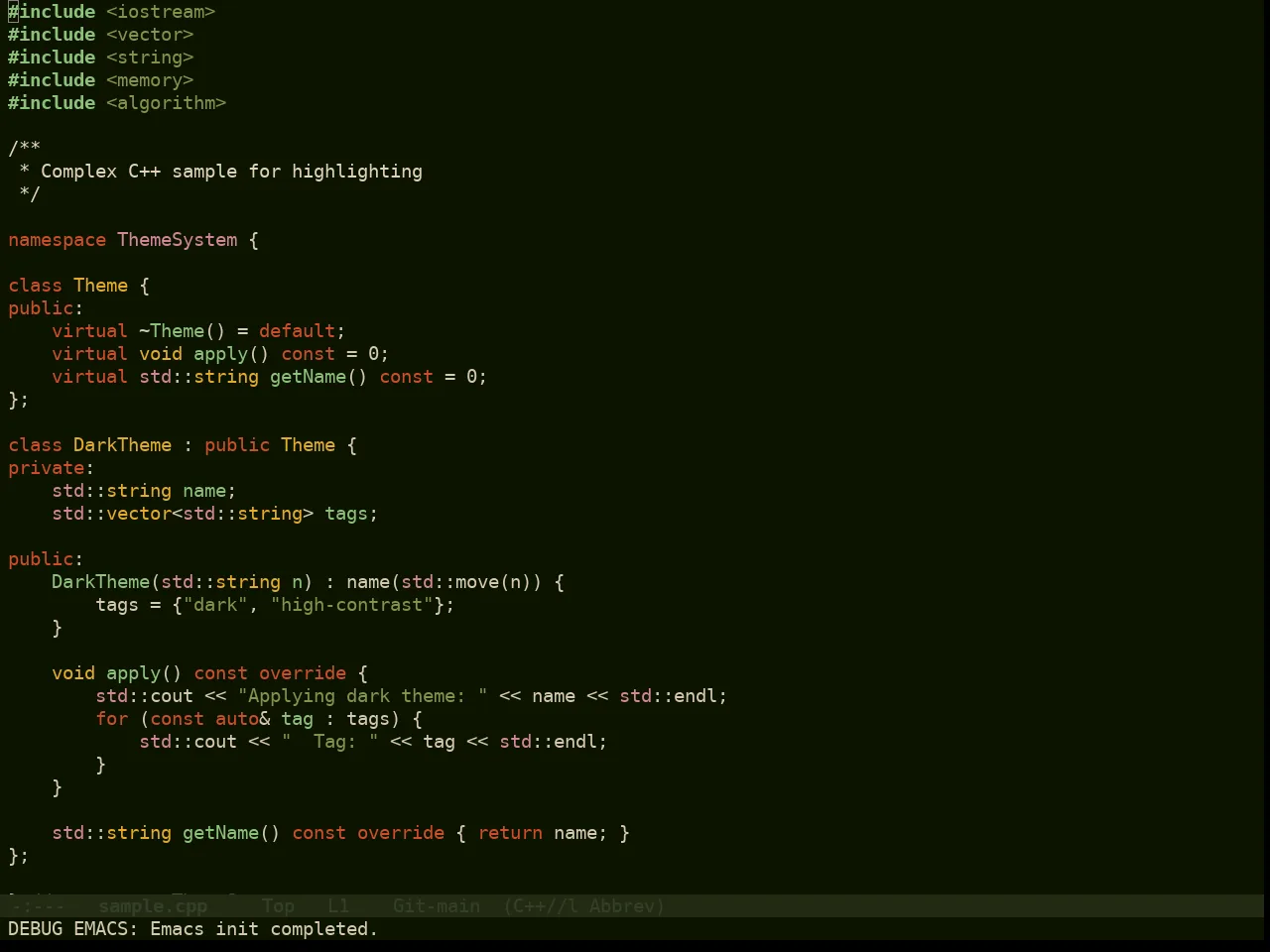Doom Pine Theme in c++-mode