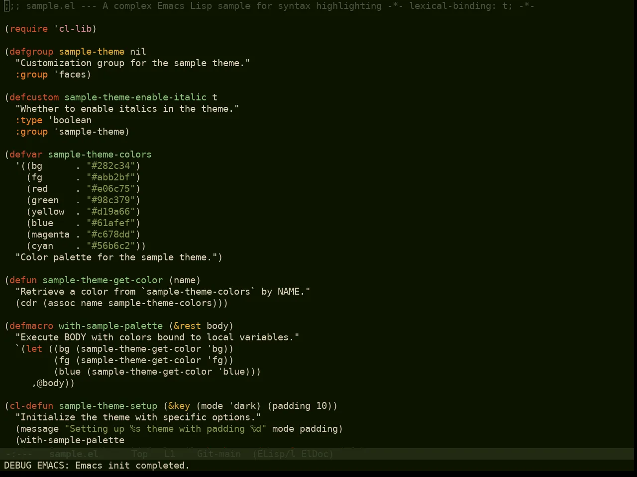 Doom Pine Theme in emacs-lisp-mode