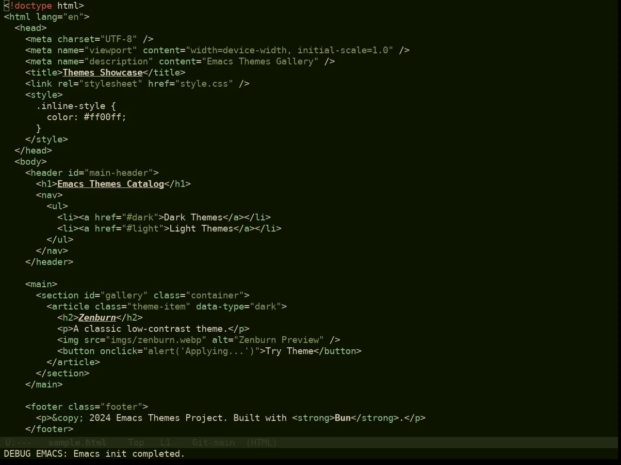 Doom Pine Theme in html-mode