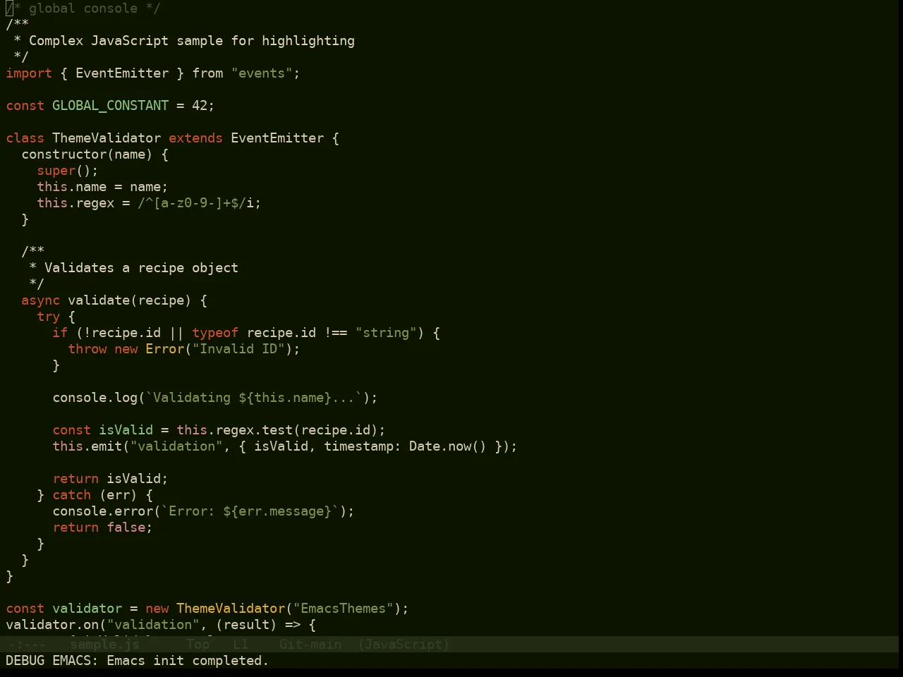 Doom Pine Theme in javascript-mode