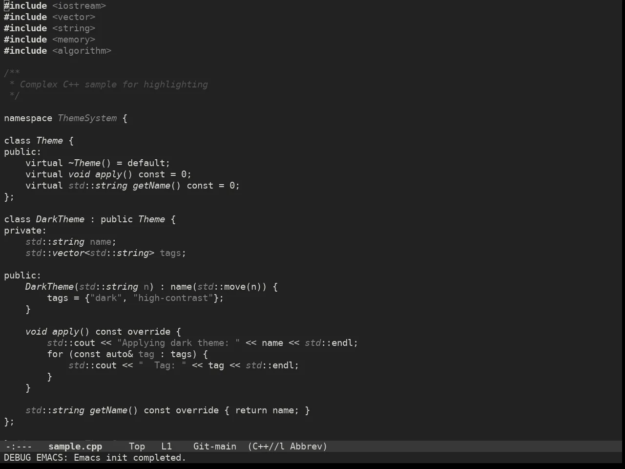 Doom Plain Dark Theme in c++-mode