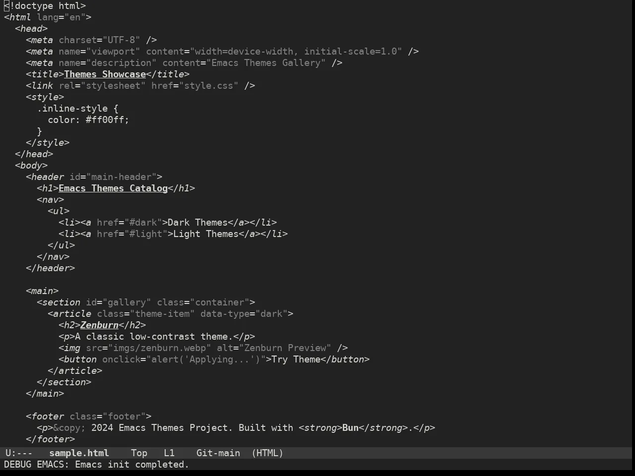 Doom Plain Dark Theme in html-mode