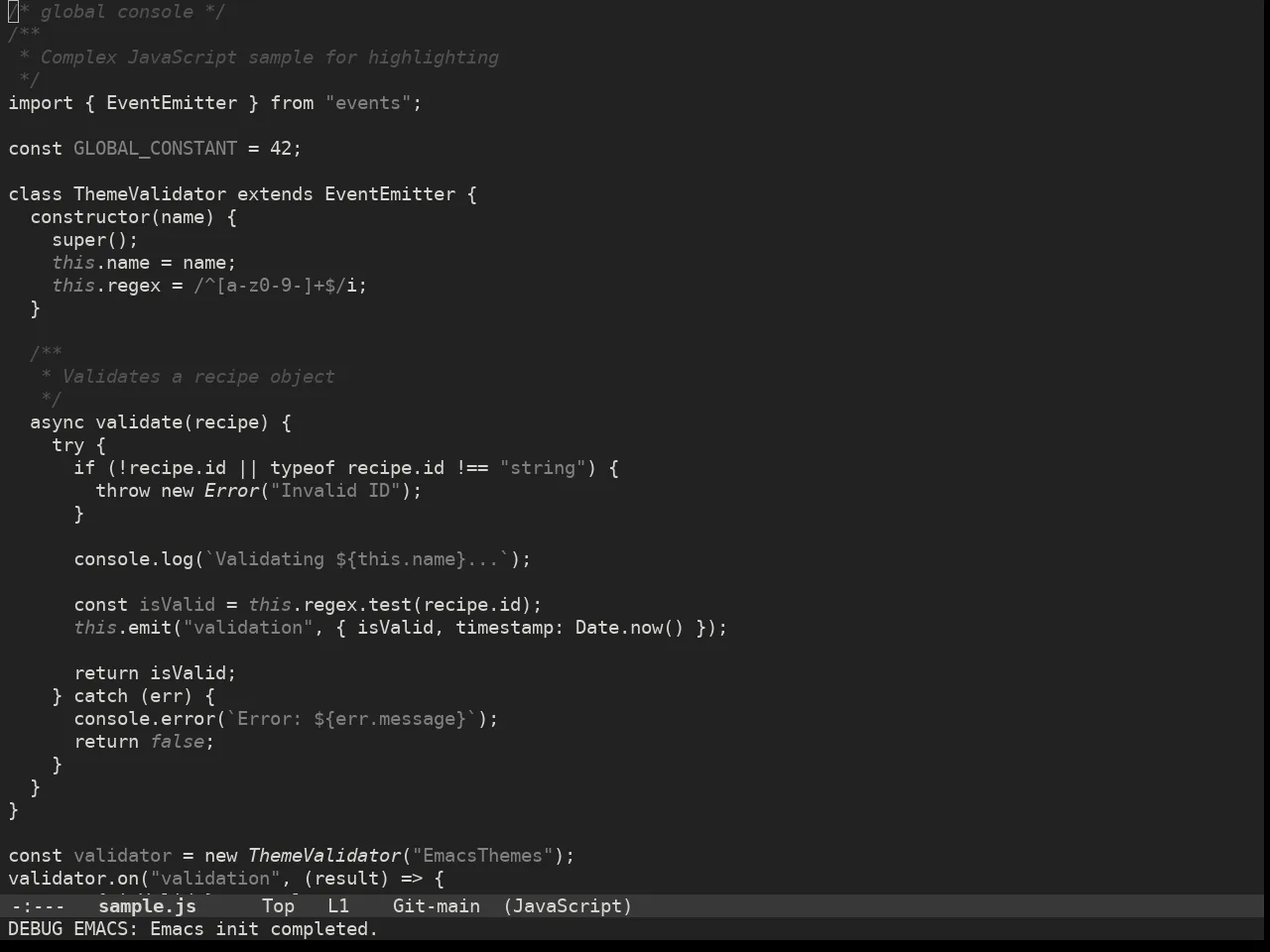 Doom Plain Dark Theme in javascript-mode