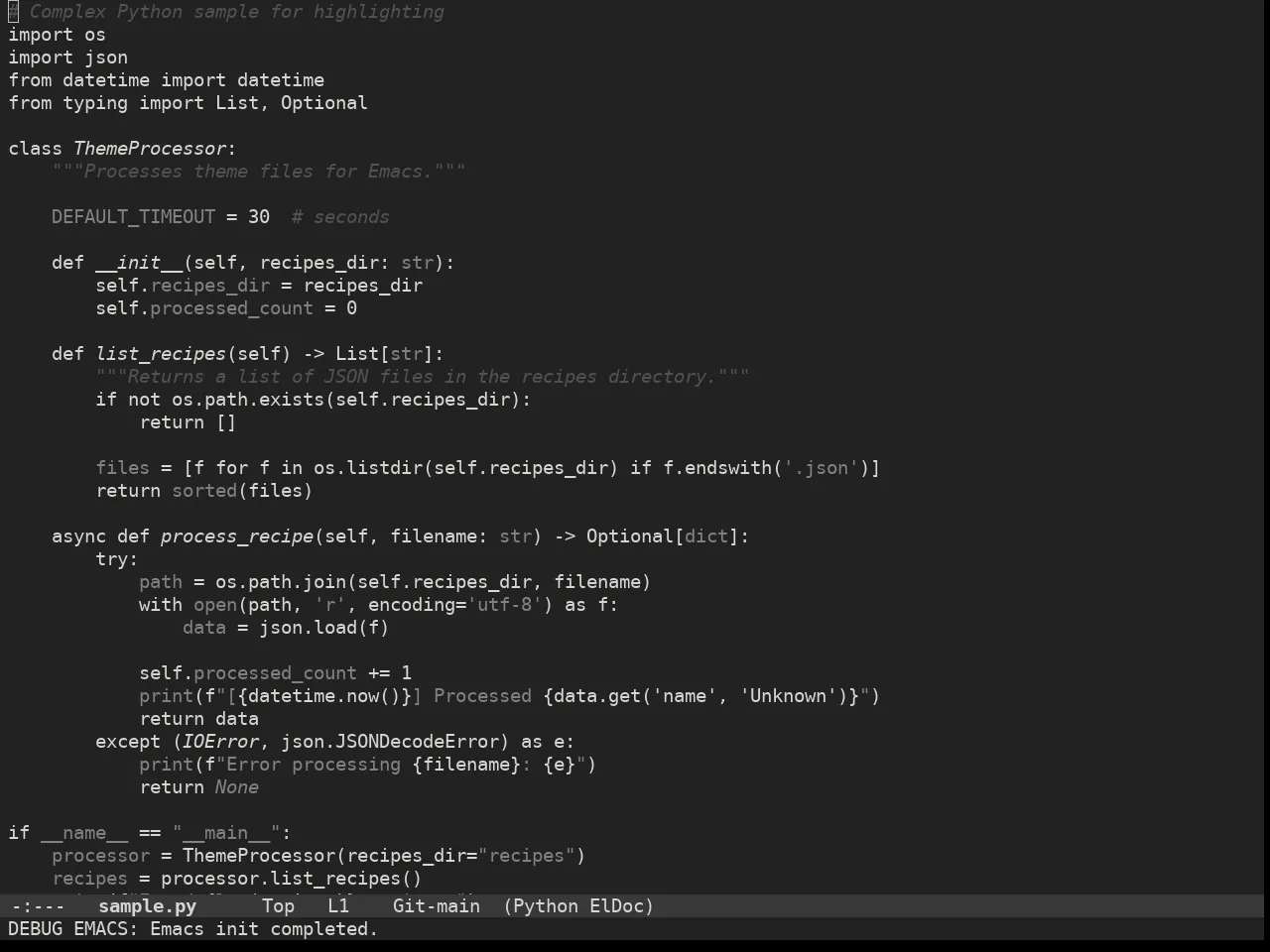 Doom Plain Dark Theme in python-mode