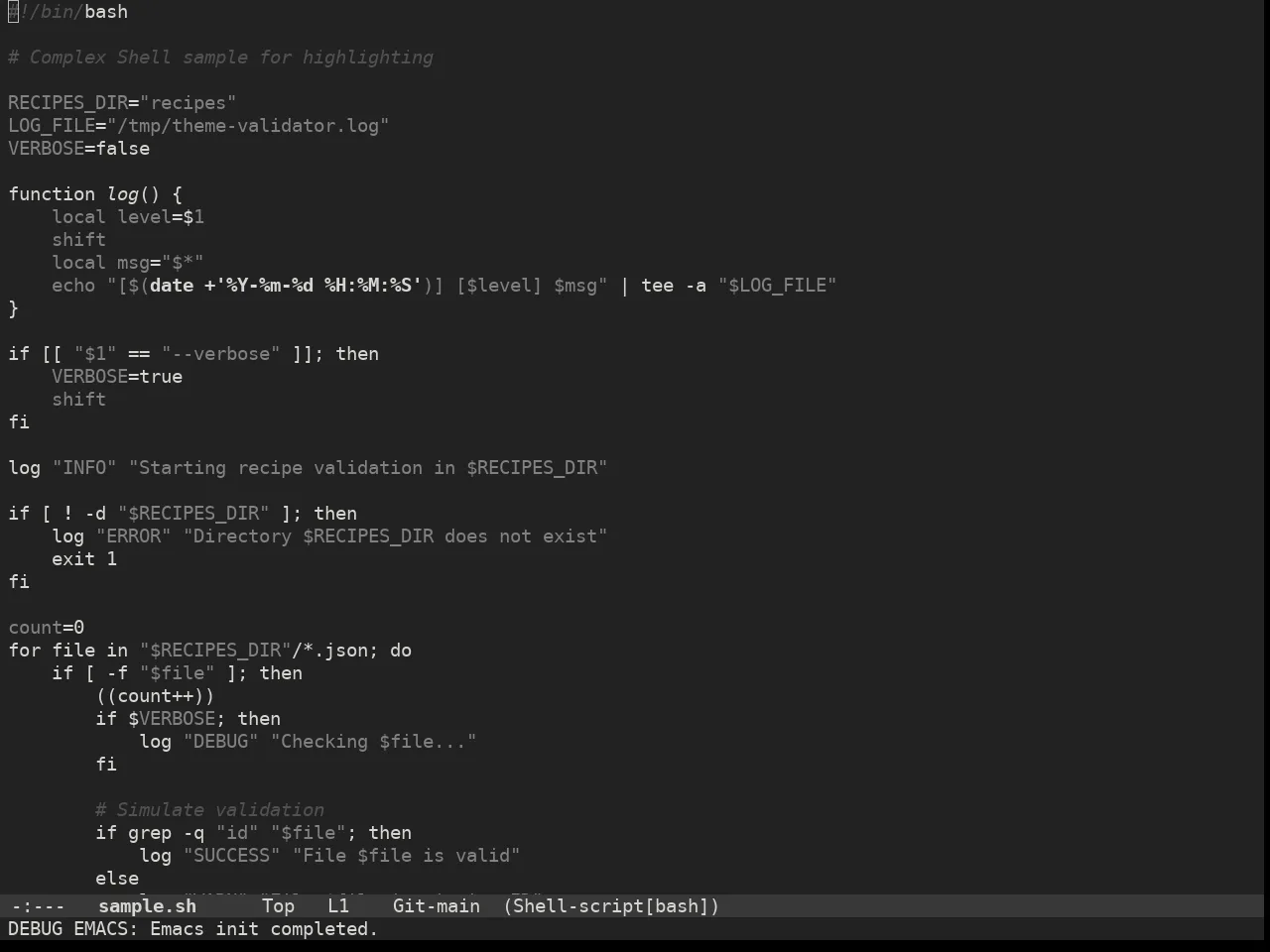 Doom Plain Dark Theme in sh-mode