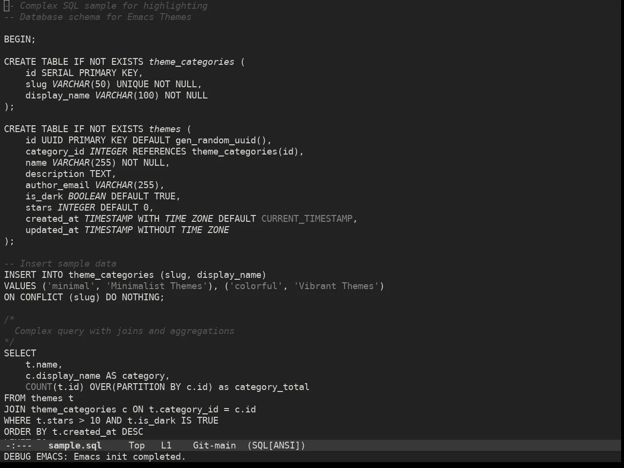 Doom Plain Dark Theme in sql-mode