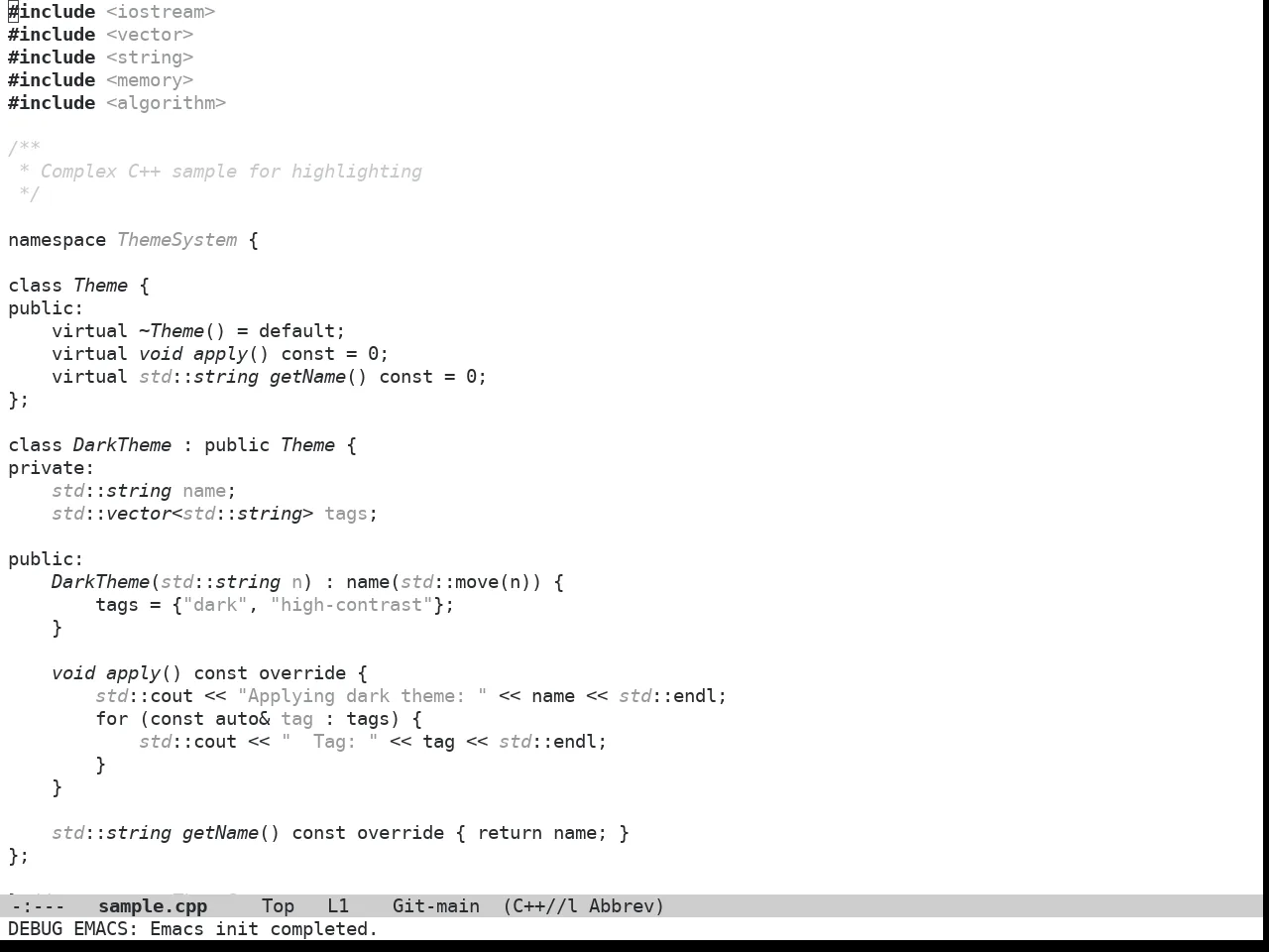 Doom Plain Theme in c++-mode