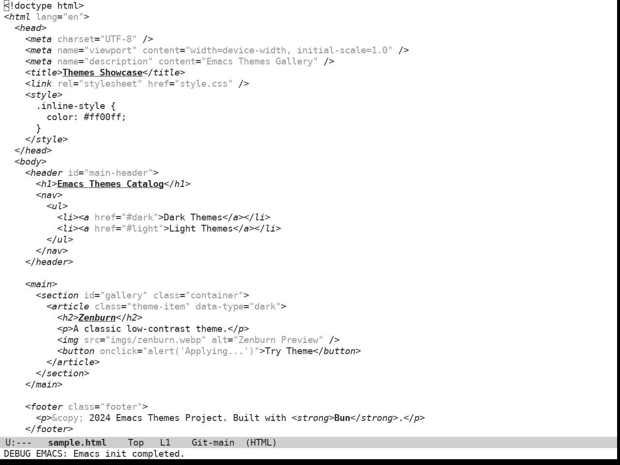 Doom Plain Theme in html-mode