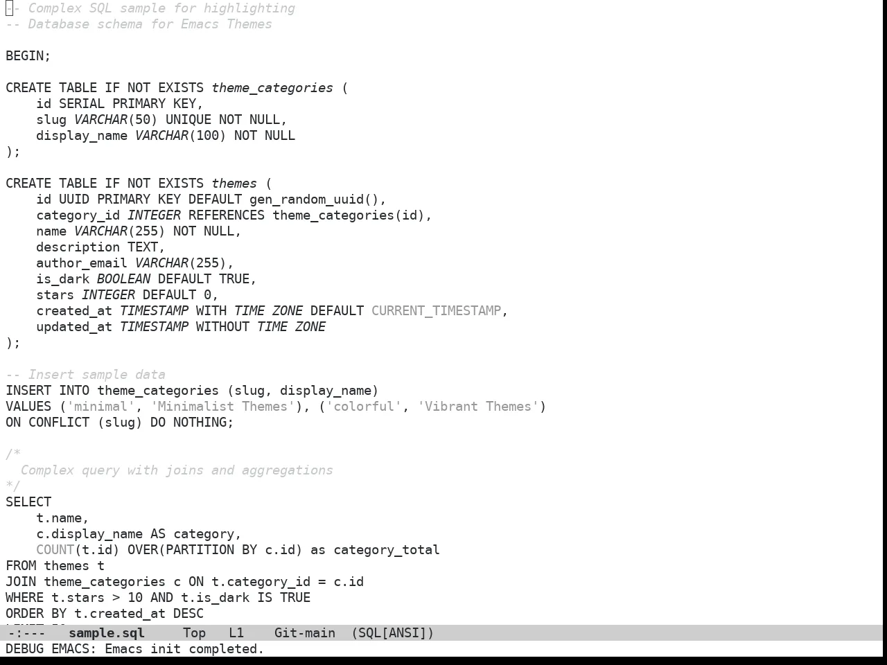 Doom Plain Theme in sql-mode