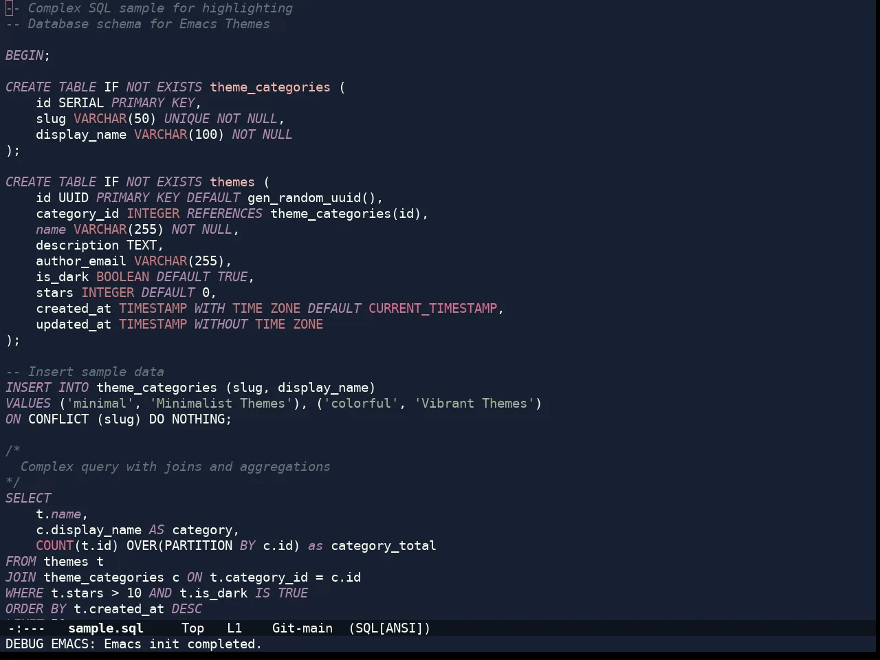 Doom Rouge Theme in sql-mode