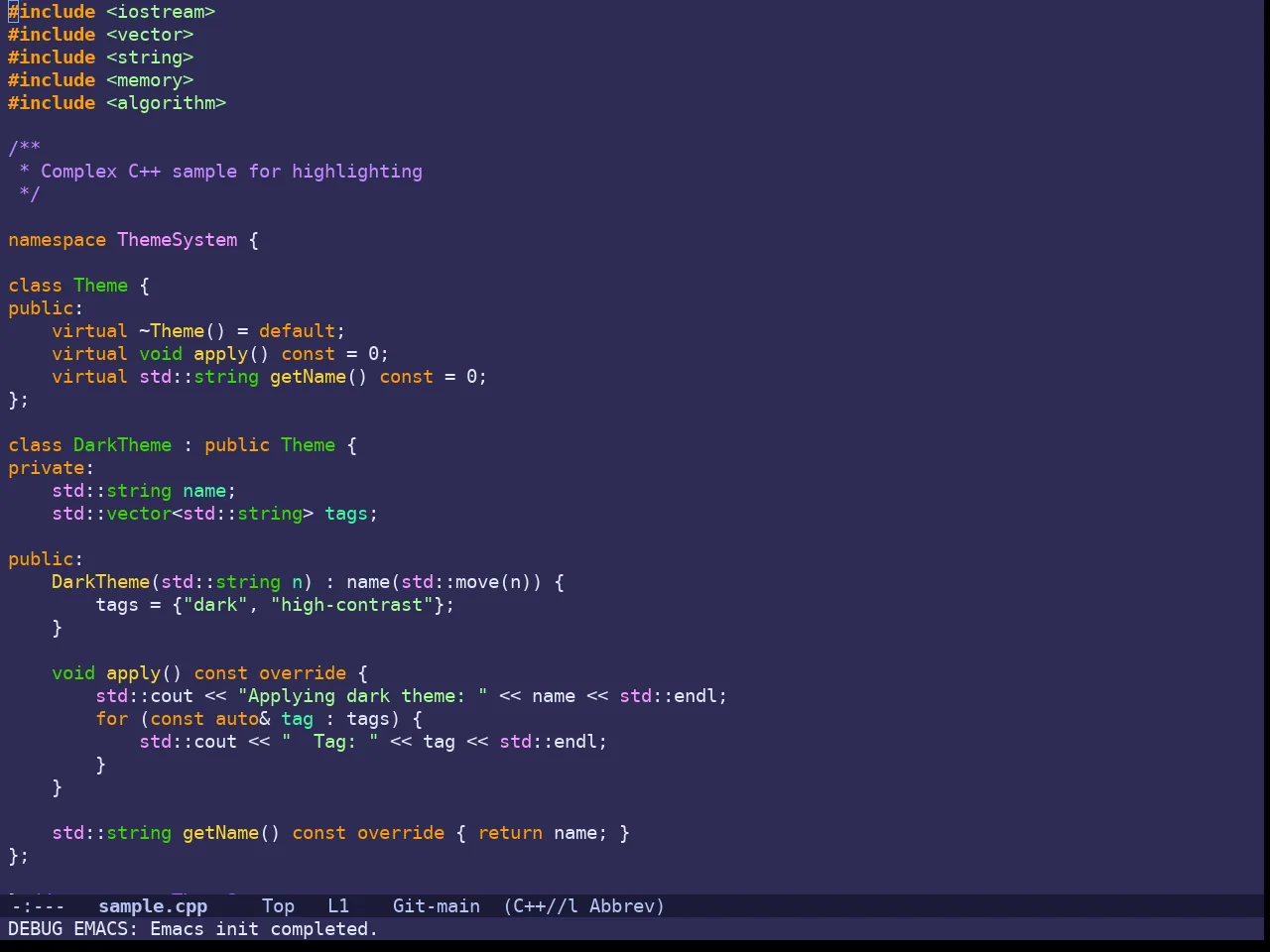 Doom Shades of Purple Theme in c++-mode