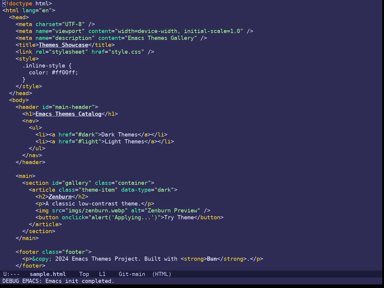 Doom Shades of Purple Theme in html-mode