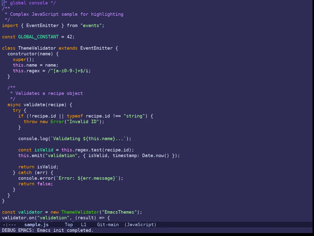 Doom Shades of Purple Theme in javascript-mode