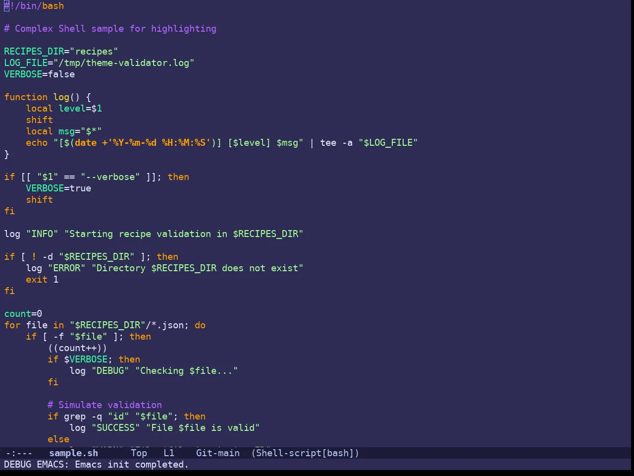 Doom Shades of Purple Theme in sh-mode
