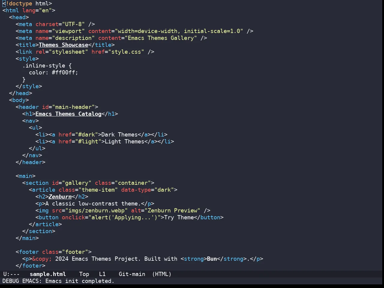 Doom Snazzy Theme in html-mode