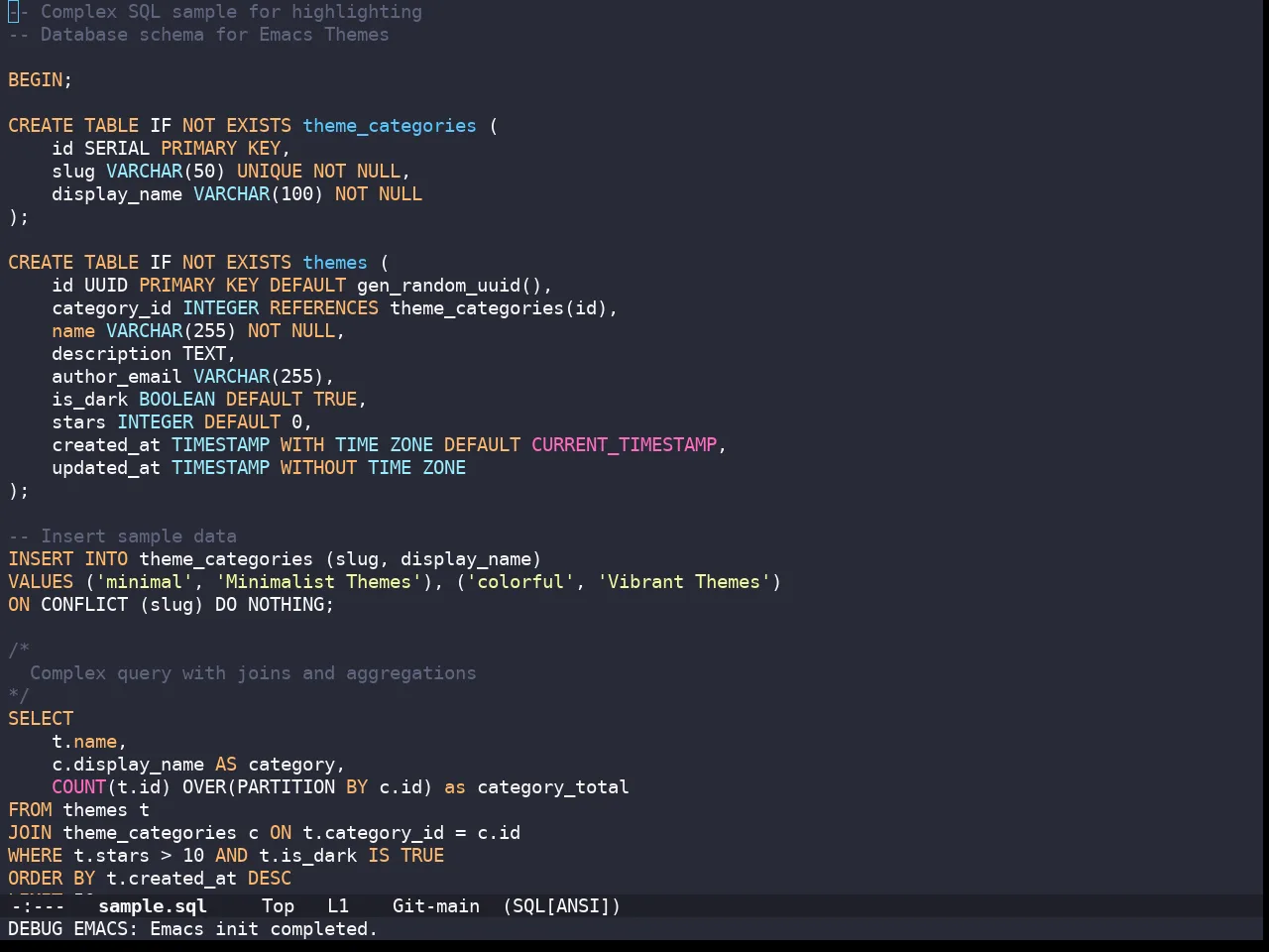 Doom Snazzy Theme in sql-mode