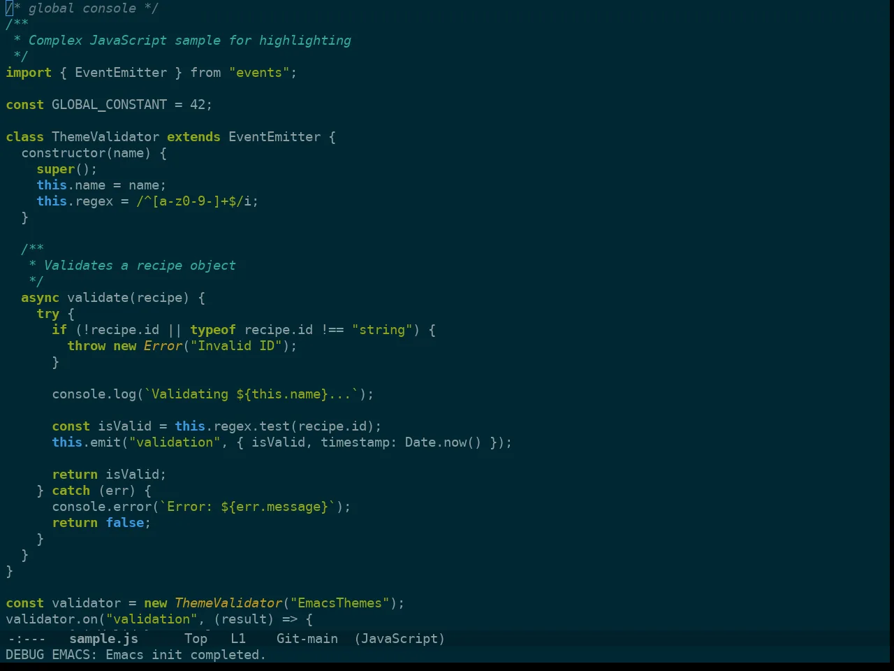 Doom Solarized Dark High Contrast Theme in javascript-mode